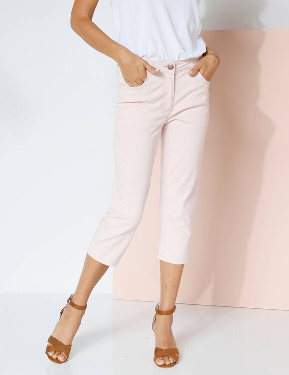 Pantacourt effet ventre plat coton stretch (rose poudré)
