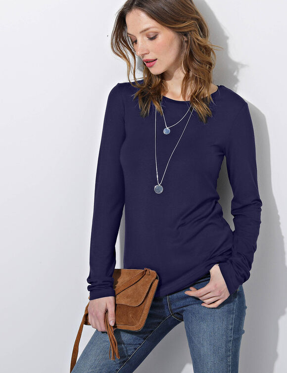 T-shirt uni col rond stretch (marine)