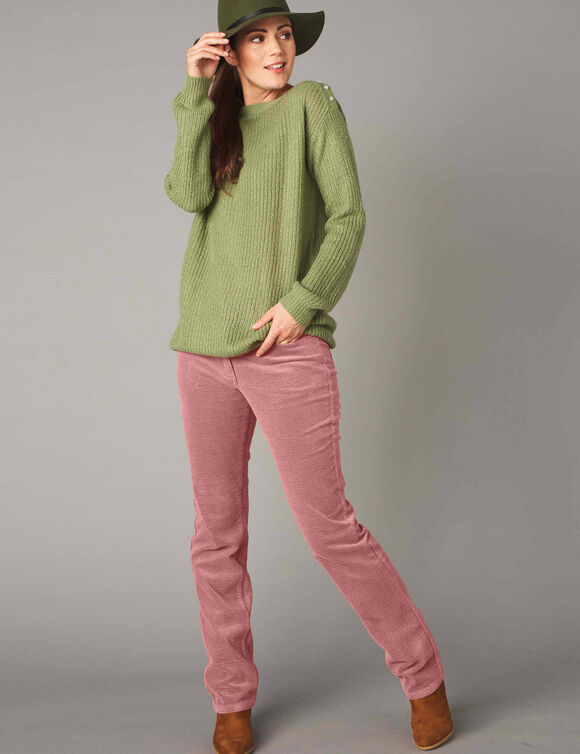 Broek in ribvelours met recht model (grijsroze)