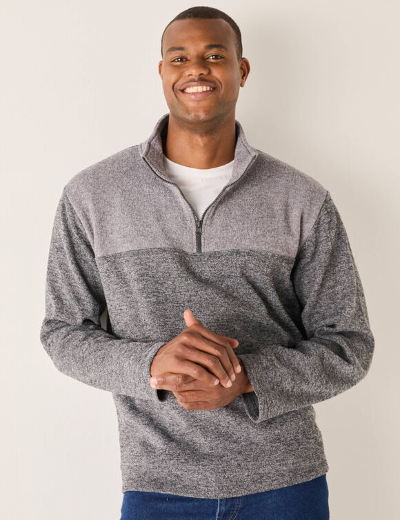 Sweat col camionneur zippé maille doublée molleton (gris chiné)