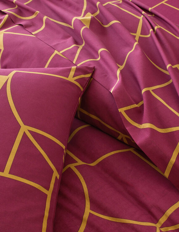 Linge de lit Geoffroy en coton &agrave; motifs graphiques (grenat)
