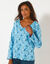 Pyjamashirt met lange mouwen en bloemblaadjesprint (blauw / ecru)