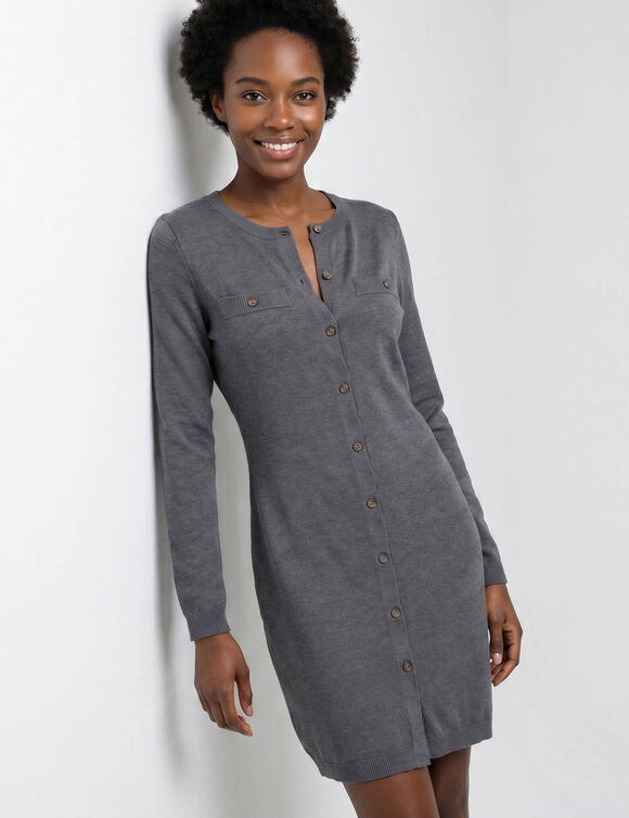 Robe pull boutonn&eacute;e, manches longues (gris chin&eacute;)