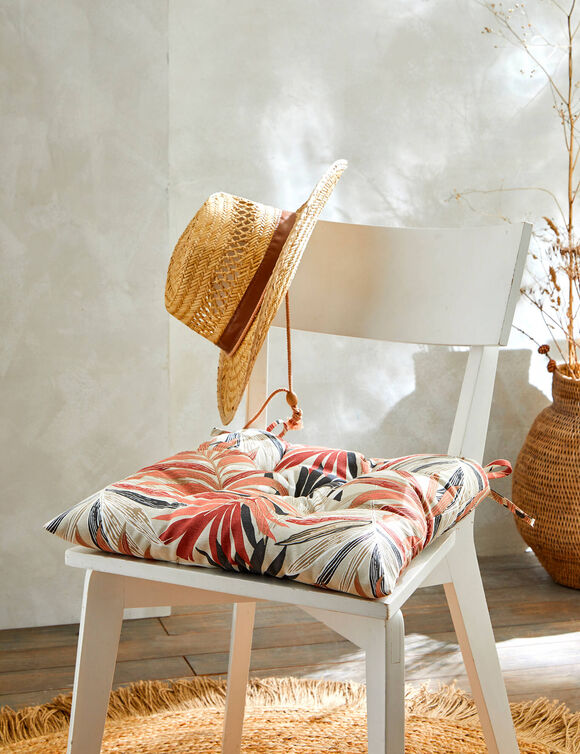 Galette de chaise imprim&eacute; feuillage - lot de 2 (rose / terracotta)