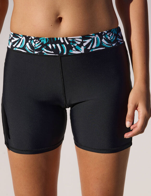 Lange bikinishort met bedrukte tailleband Upala (zwart / turkoois)