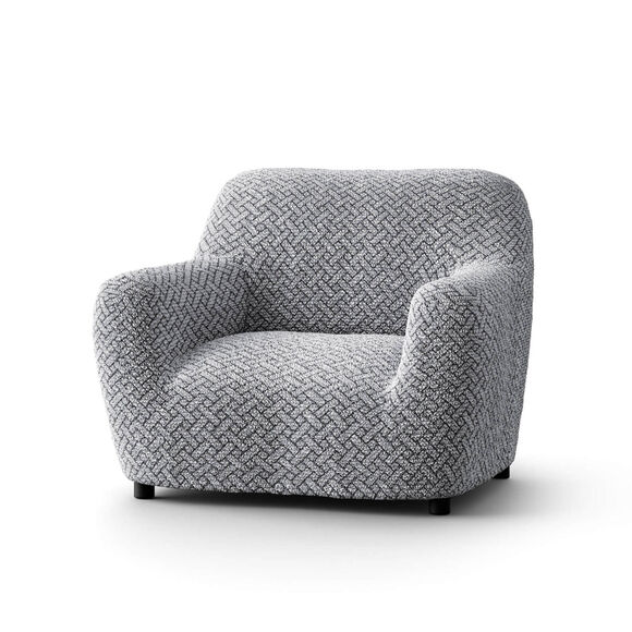 Housse bi-extensible microfibre gaufrée graphique pour fauteuil et canapé (gris)