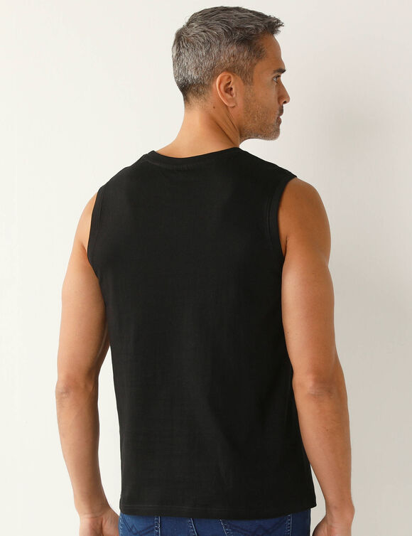 T-shirt uni col rond sans manches (noir)