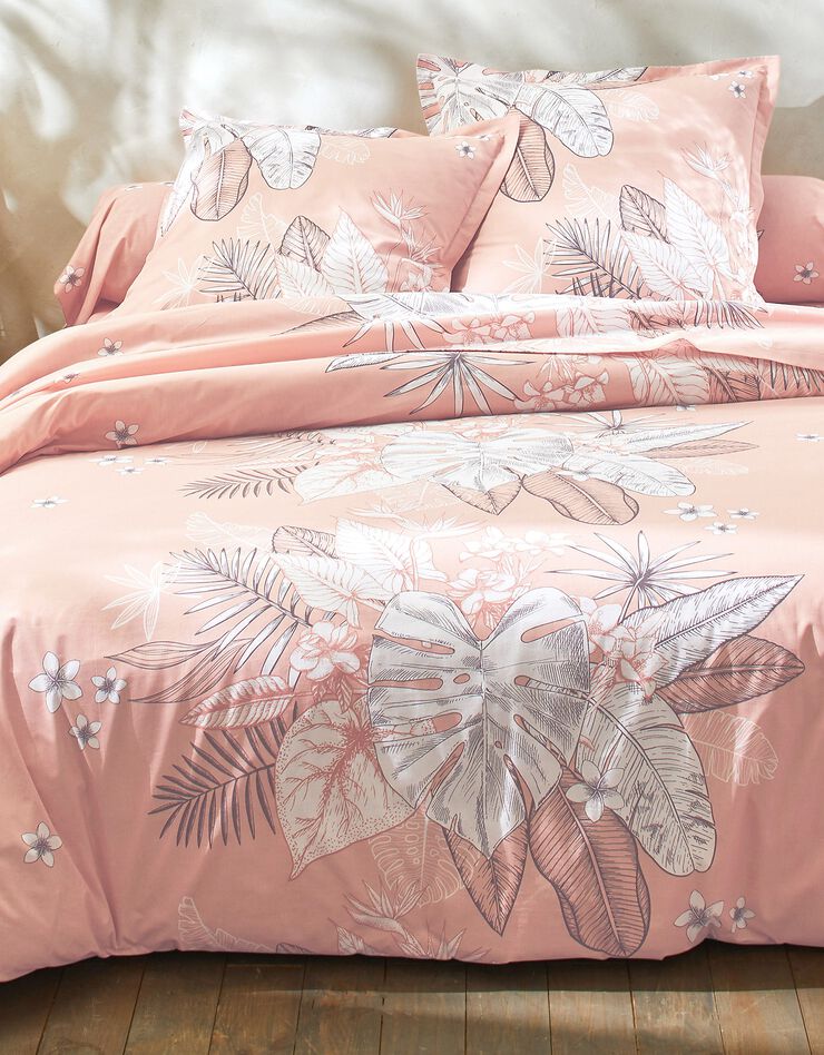 Linge de lit Elyse en coton imprimé fleurs et feuilles de palmes, rose poudré, hi-res image number 3
