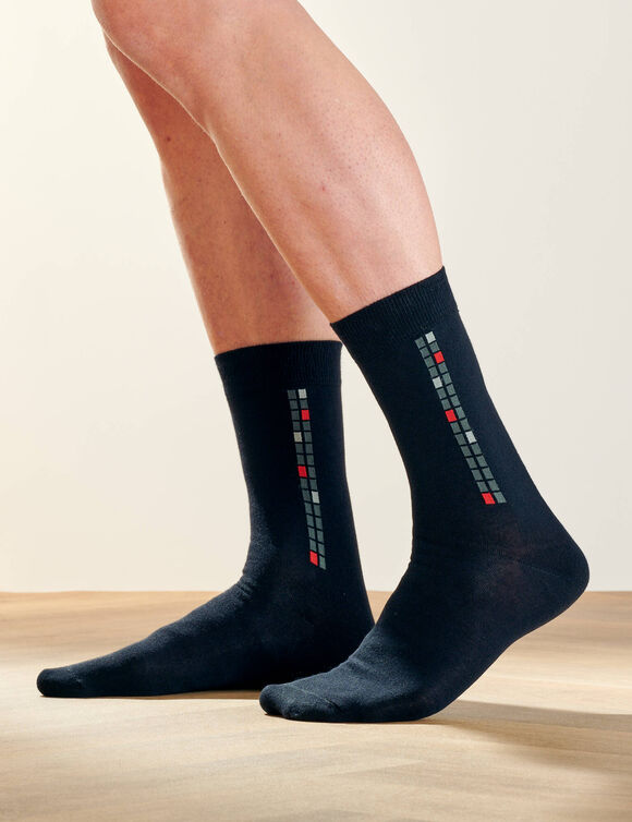 Mi-chaussettes motif carreaux - lot de 5 paires (noir)