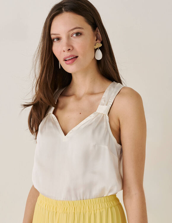 Caraco satin&eacute; bretelles drap&eacute;es  (&eacute;cru)