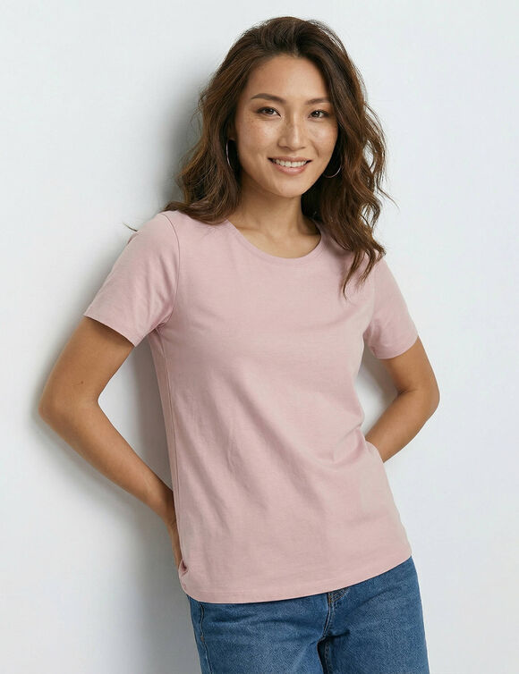 T-shirt col rond manches courtes (rose parm&eacute;)