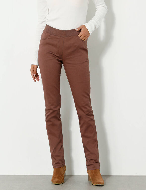Pantalon droit "ultra confort" taille &eacute;lastiqu&eacute;e (chocolat)