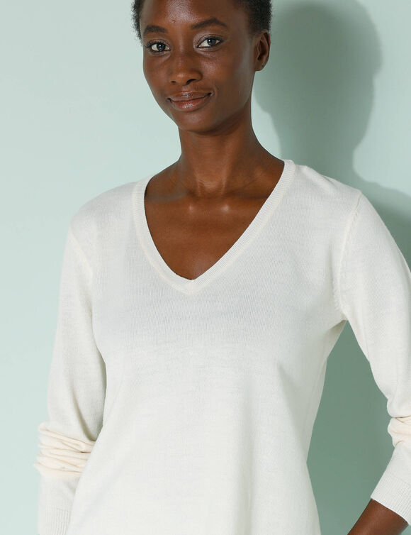 Pull col V, toucher doux (écru)