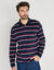 Polo ray&eacute; manches longues, maille jersey, coton (marine / rouge)