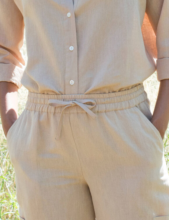 Pantacourt large &agrave; poches en coton-lin (sable)