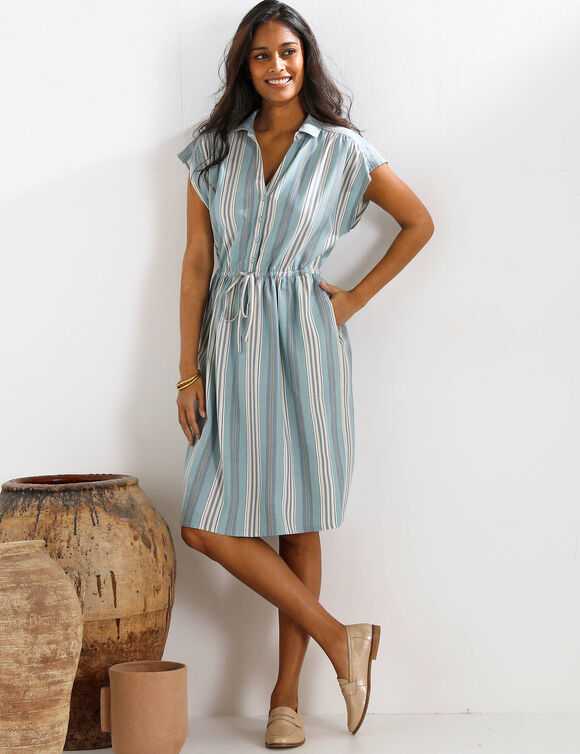 Robe chemisier ray&eacute;e, manches courtes (bleu gris&eacute;)