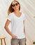 T-shirt col V uni manches courtes, coton (blanc)