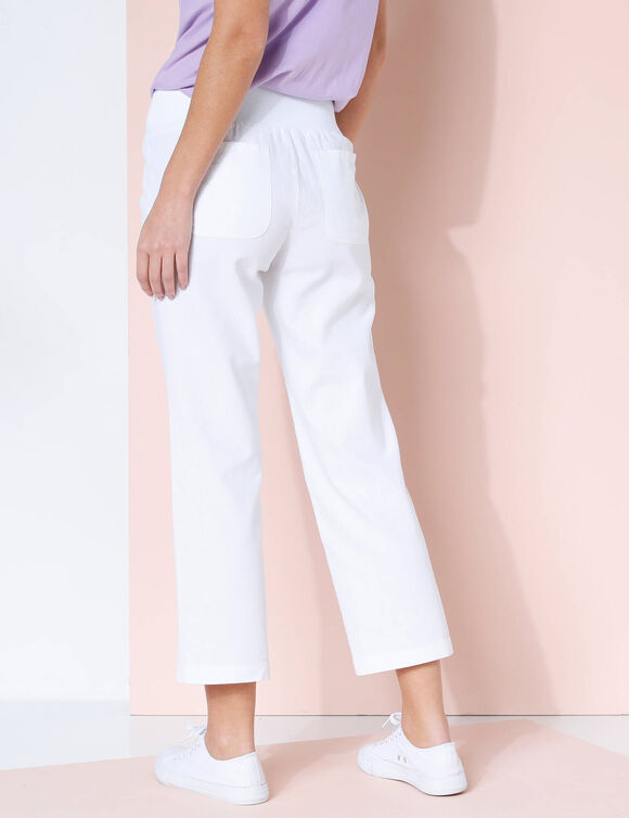Pantalon coupe droite 7/8ème taille élastiquée, lin coton (blanc)