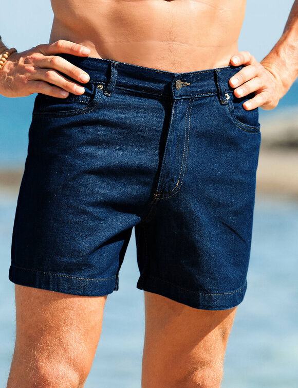 Short denim &eacute;lastiqu&eacute; c&ocirc;t&eacute;s (stone)