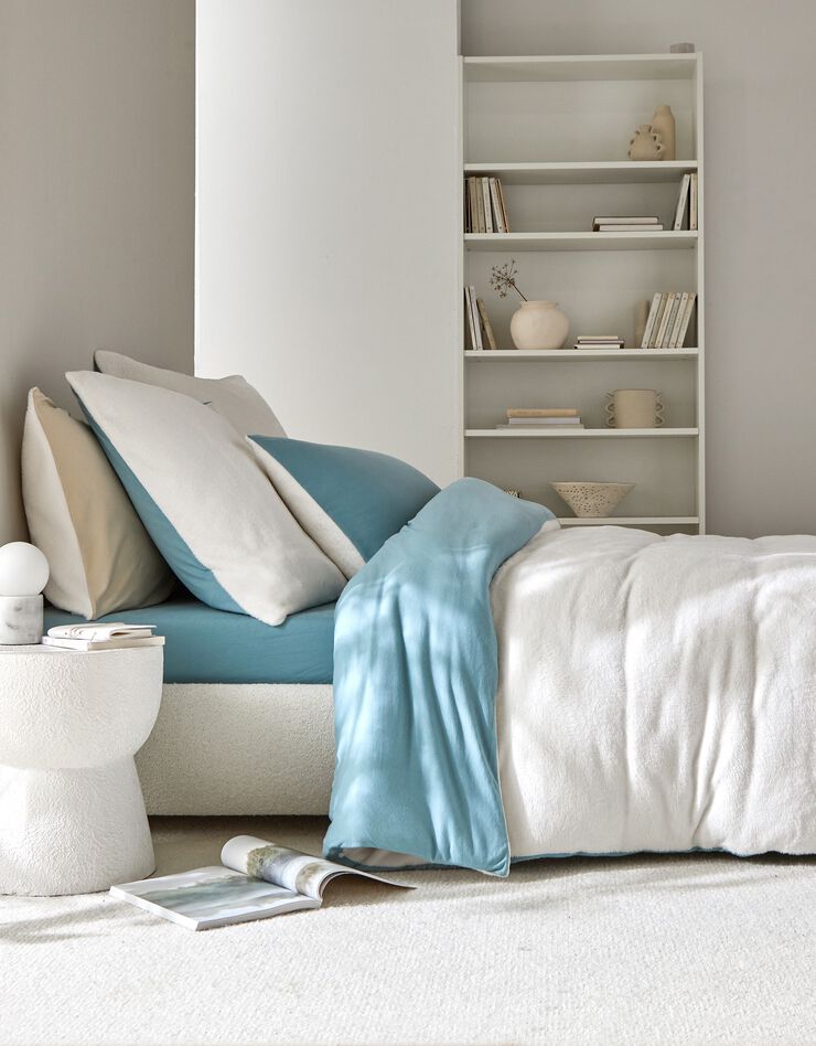 Omkeerbaar bedlinnen in jerseyfleece met pluchetouch (blauw)