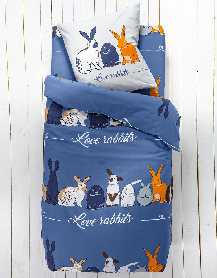 Bedlinnen Rabbit, in katoen met konijnprint (blauw)