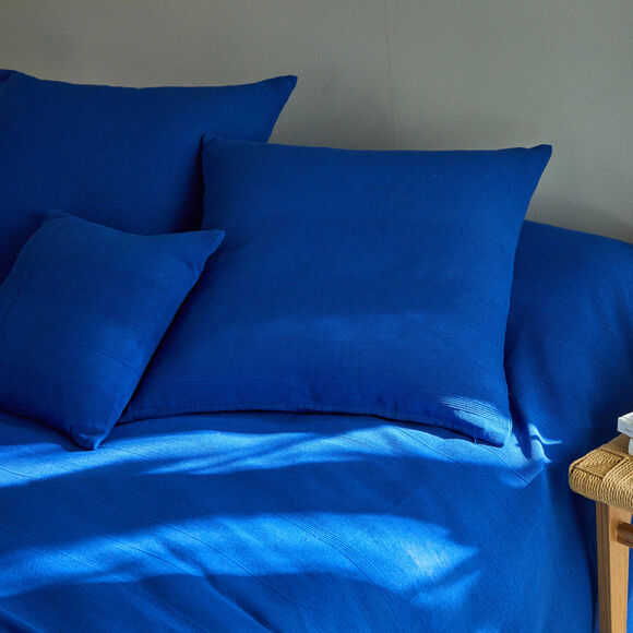   Plaid ou jet&eacute; uni coton tissage artisanal (bleu)