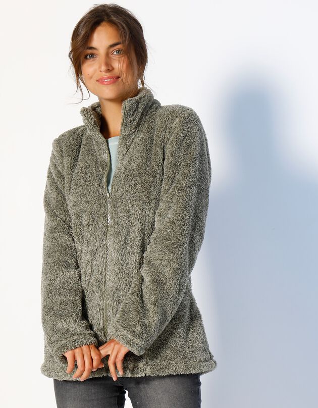 Veste zippée maille peluche (kaki chiné)