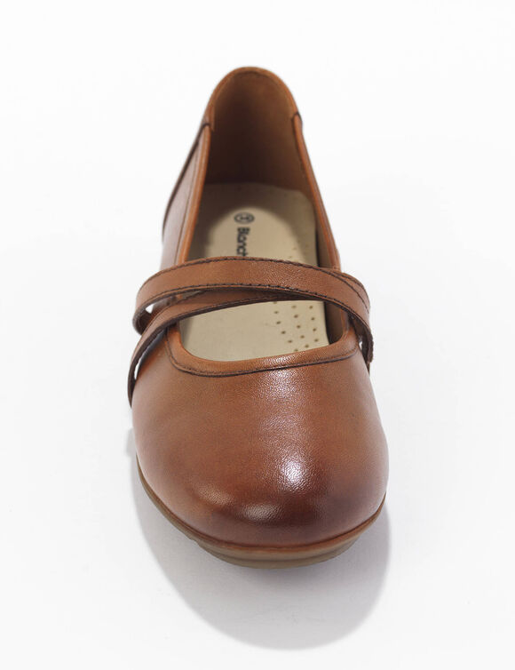 Leren ballerina's met riempjes (karamel)