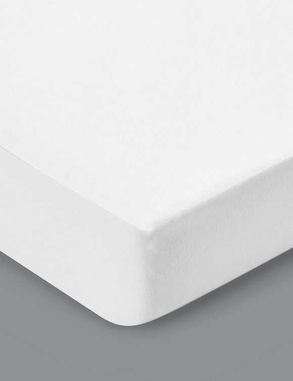 Ondoorlatende matrasbeschermer in molton van gerecycleerd katoen, hoeken van 29 cm (wit)