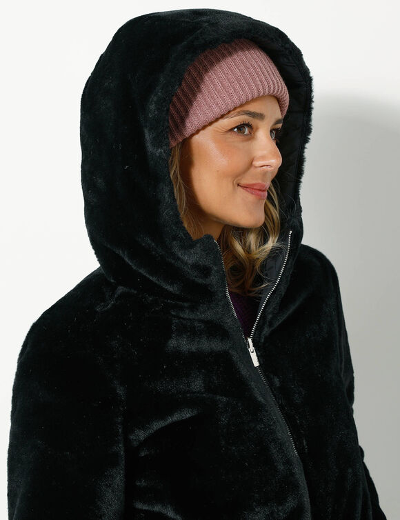 Veste fausse fourrure réversible en doudoune (noir)