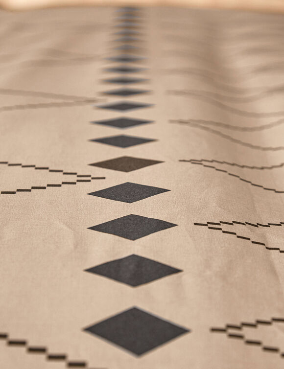 Linge de lit Massaï coton à motifs graphiques et finitions pompons (beige)