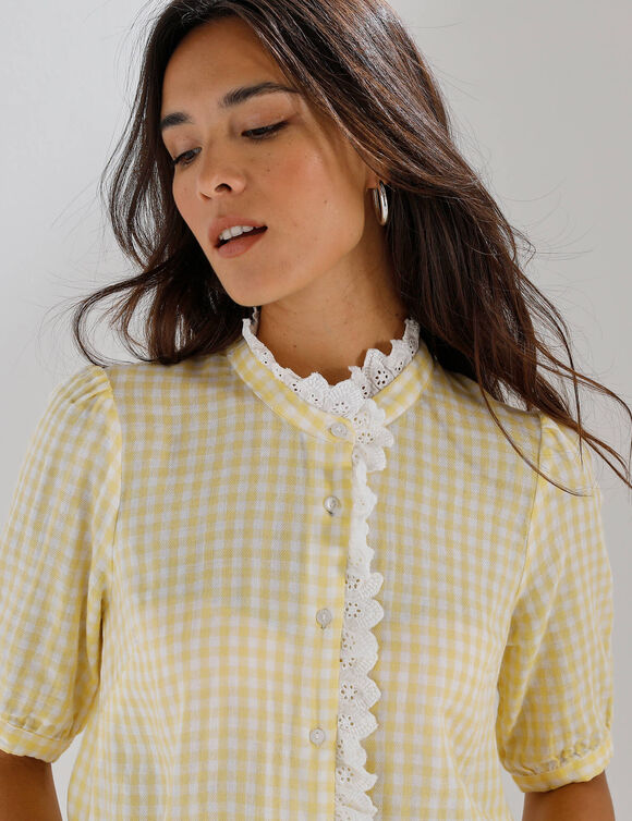 Chemisier &agrave; carreaux, en gaze de coton (geel)