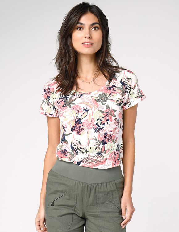 T-shirt imprimé manches courtes jungle multicolore (corail)