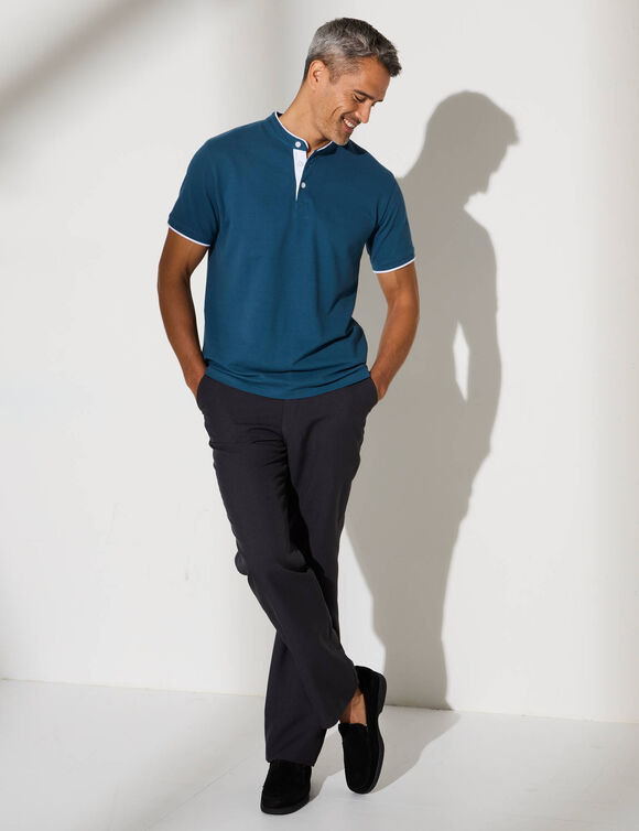 Polo uni col mao maille piquée manches courtes (bleu canard)
