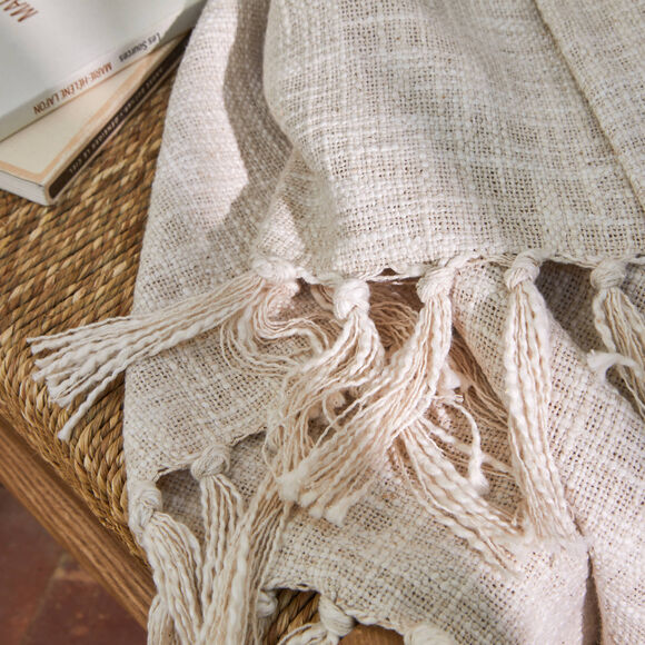 Plaid uni coton texturé (ivoire)