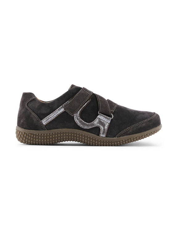 Derbies met klittenband, van leer, brede breedte van de pasvorm (chocolade)