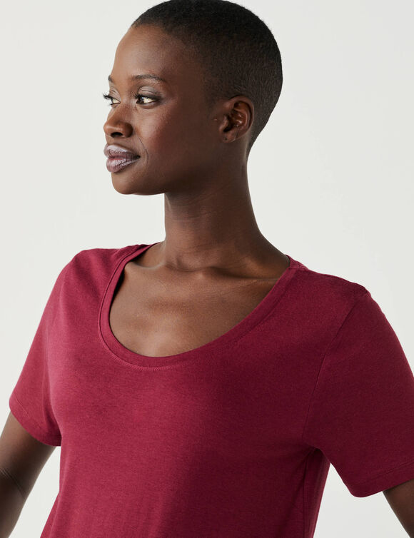 T-shirt met ronde hals en korte mouwen (bordeaux)