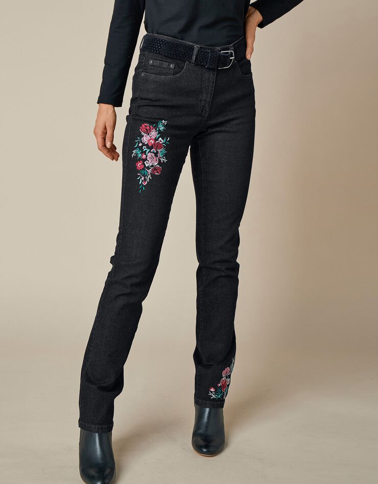 Rechte stretchjeans met bloemenborduursel, raw Rechte stretchjeans met bloemenborduursel, raw, hi-res image number 3