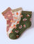 Sokken met 'fruit' print - set van 3 paar (kaki + roze)