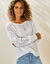 Trui met bloezende, lange mouwen, ajourtricot met mohairtouch (wit)