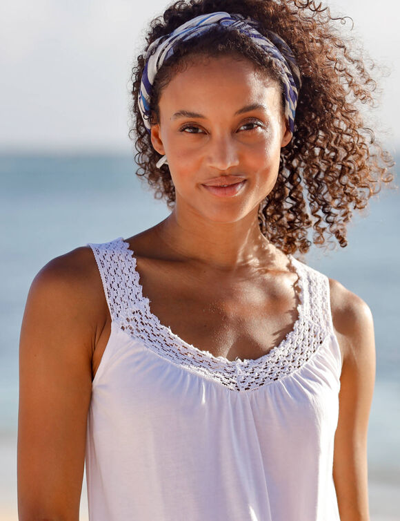 D&eacute;bardeur macram&eacute;, coton-viscose (blanc)