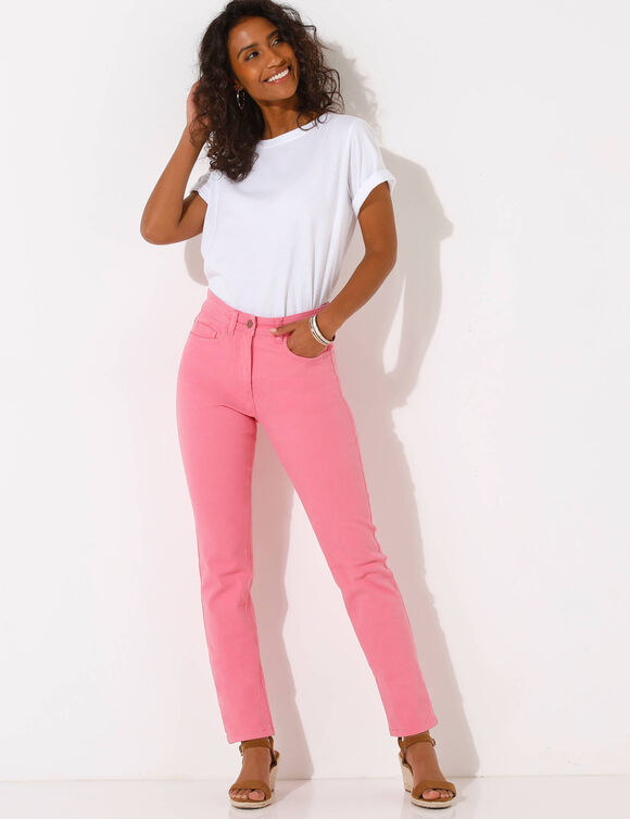Pantalon droit sculptant, renfort gainant (rose)