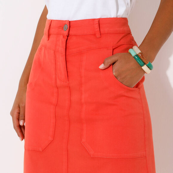 Jupe droite unie, twill (corail)