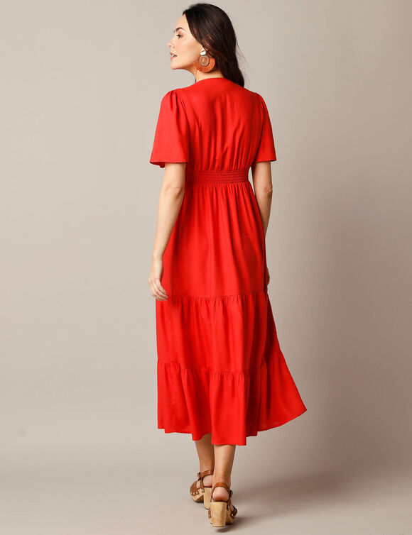 Robe longue volantée unie, manches courtes (grenadine)