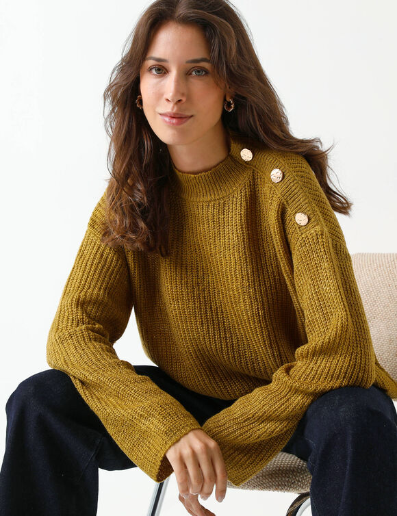 Loose trui, lange en ruime mouwen, patenttricot (bronskleur)