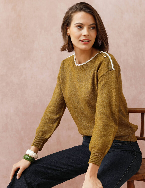 Pull col bateau, maille moelleuse (vert olive)
