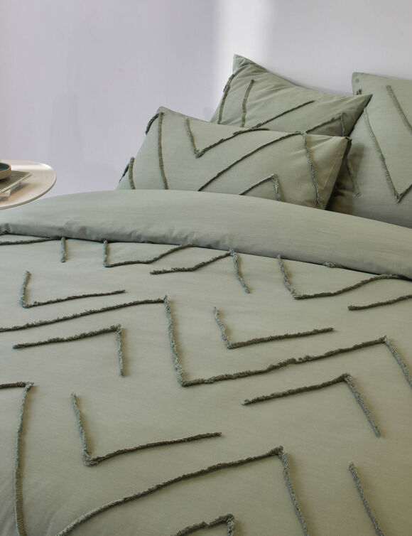 Linge de lit Amezia finition tuft&eacute; en relief - coton lav&eacute; 57 fils/cm&sup2; (kaki clair)