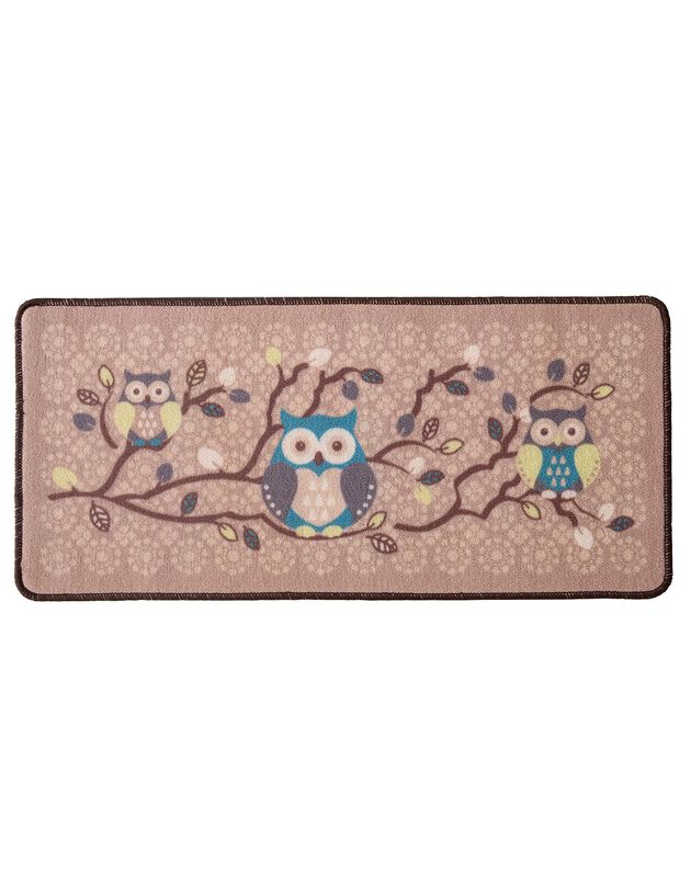 Tapis cuisine beige imprimé chouettes (beige)