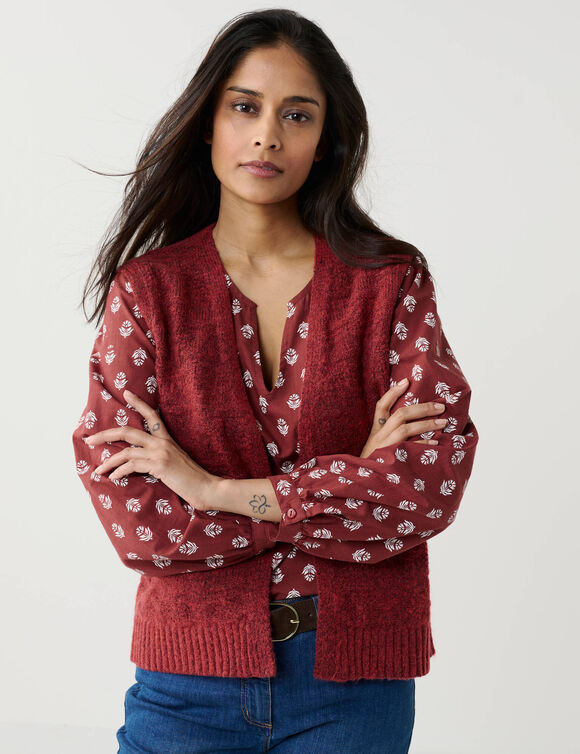 Gilet sans manches, maille fantaisie en laine m&eacute;lang&eacute;e (terracotta)
