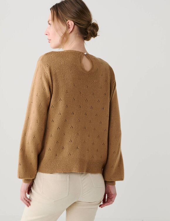 Trui met ronde hals, pointelle-breisel met een zachte touch (taupe)